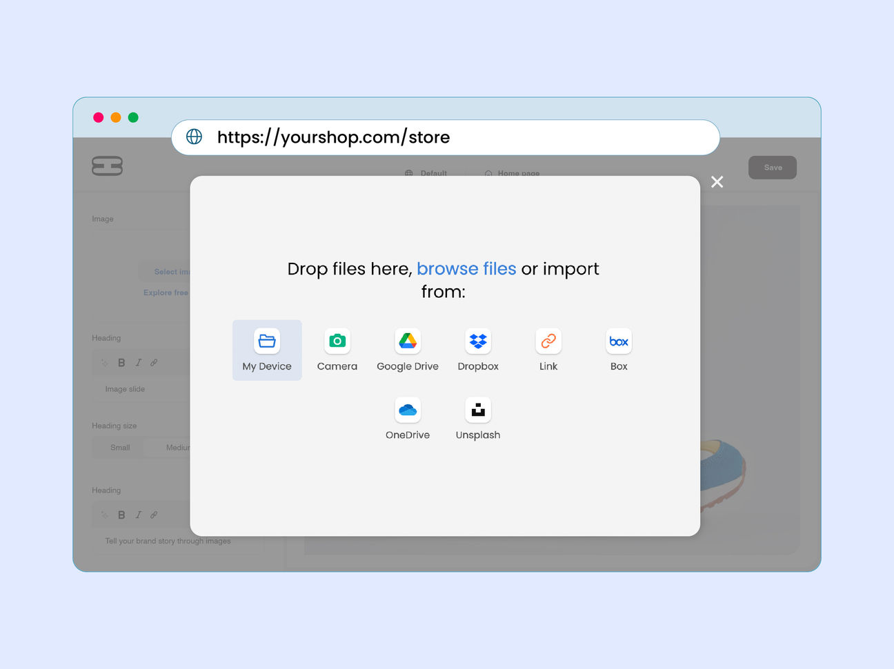Customisable media upload widget